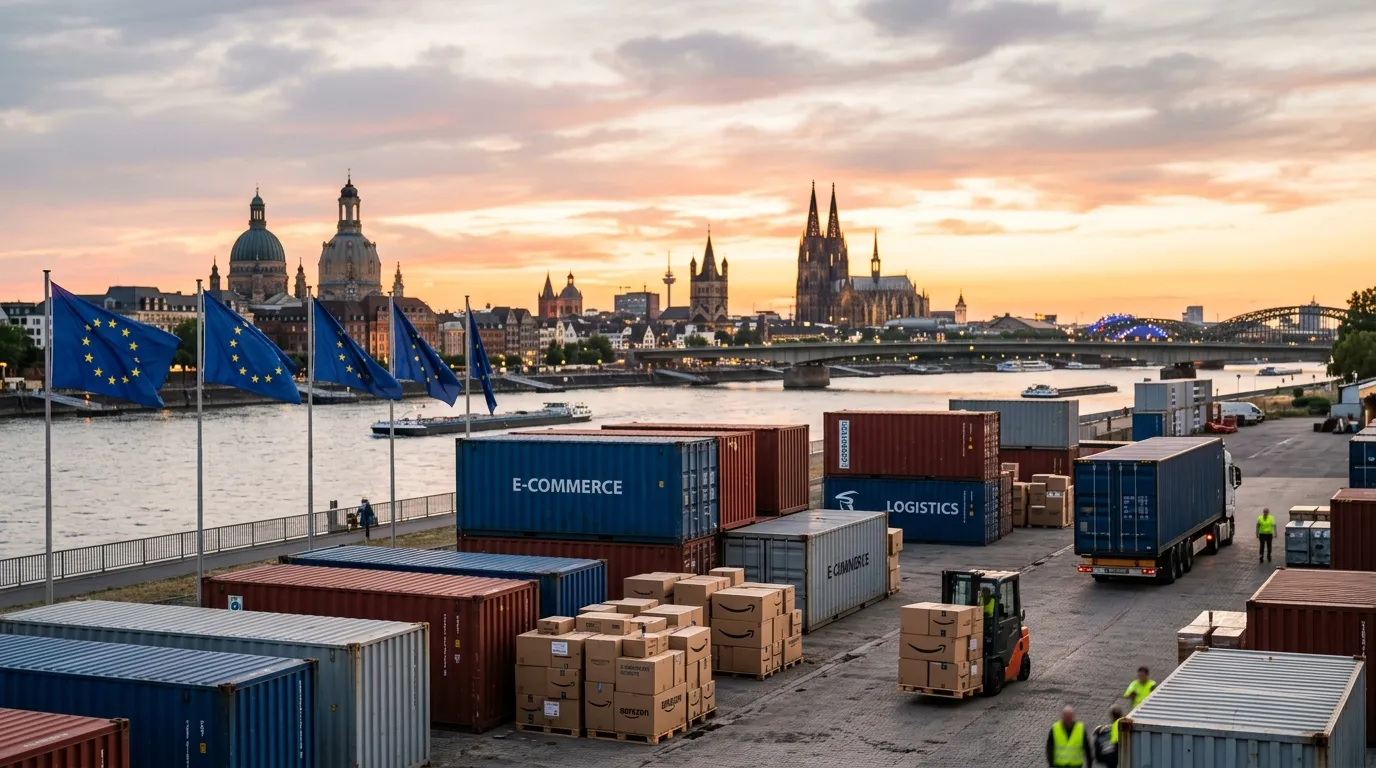 Карта Европы с отмеченными складами Amazon FBA и маршрутами доставки