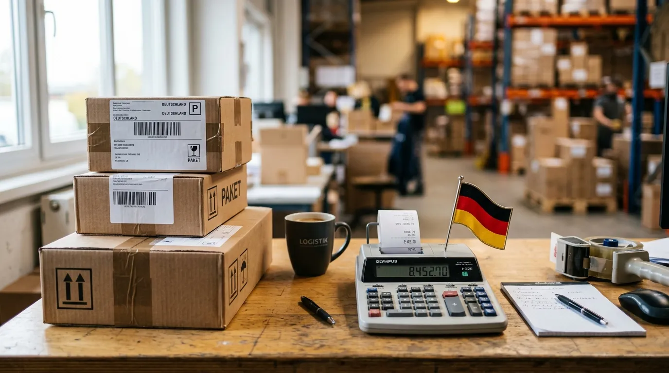 Versandkartons und ein Taschenrechner — Amazon-Gebührenänderungen 2026 Deutschland