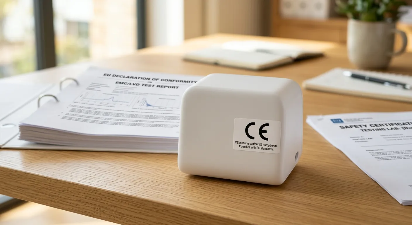 CE-Kennzeichen auf einem Produkt und EU-Compliance-Dokumente — Produktsicherheit für Amazon.de
