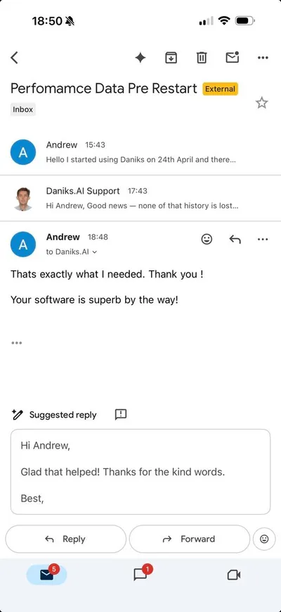 Andrew's email: That's exactly what I needed. Thank you! Your software is superb by the way!