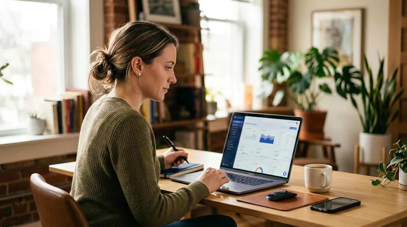 Panel de campaña de PPC de Amazon en una laptop, mostrando ACoS y automatización de pujas