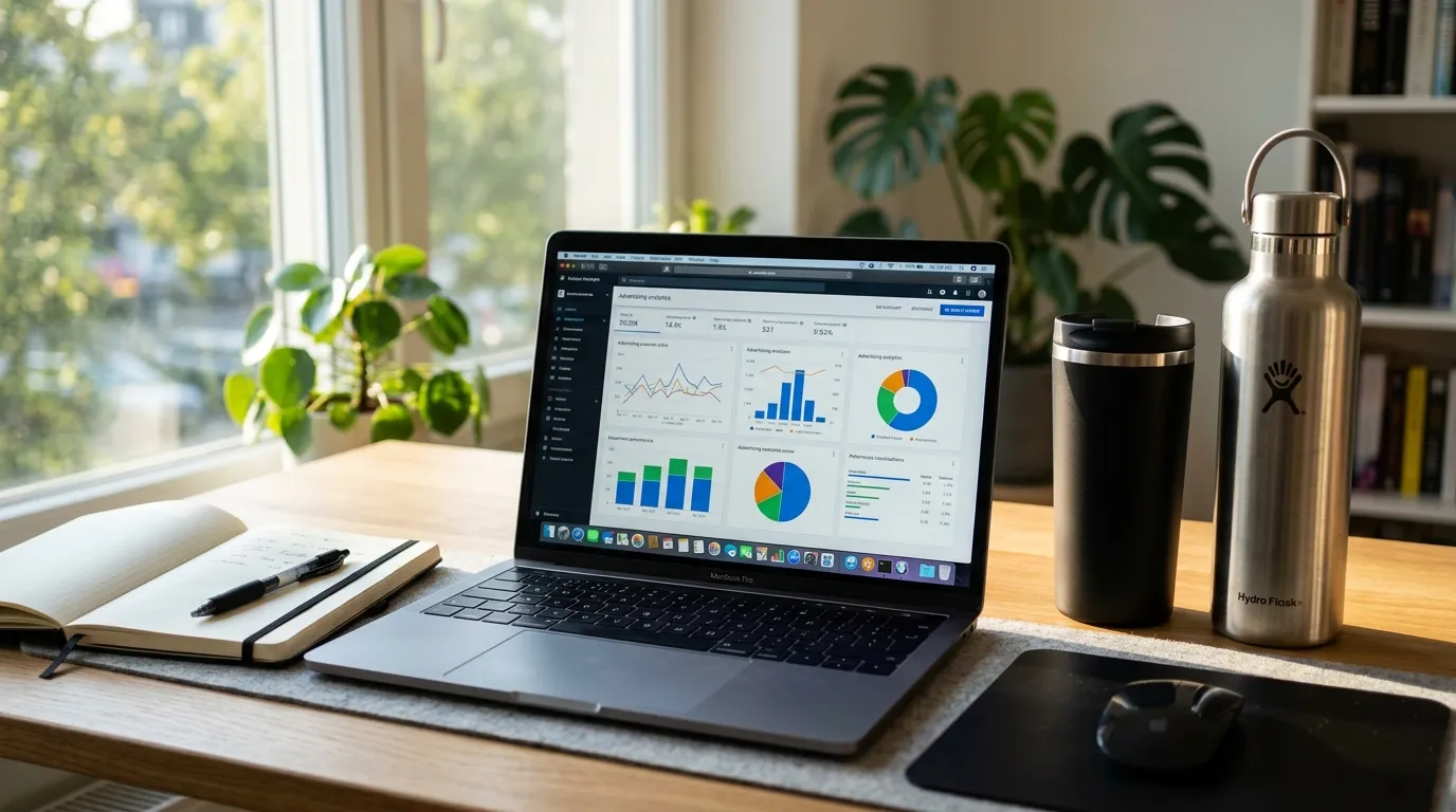 Amazon PPC weekly report showing AI-managed campaign metrics for an insulated drinkware brand with 7.77x ROAS