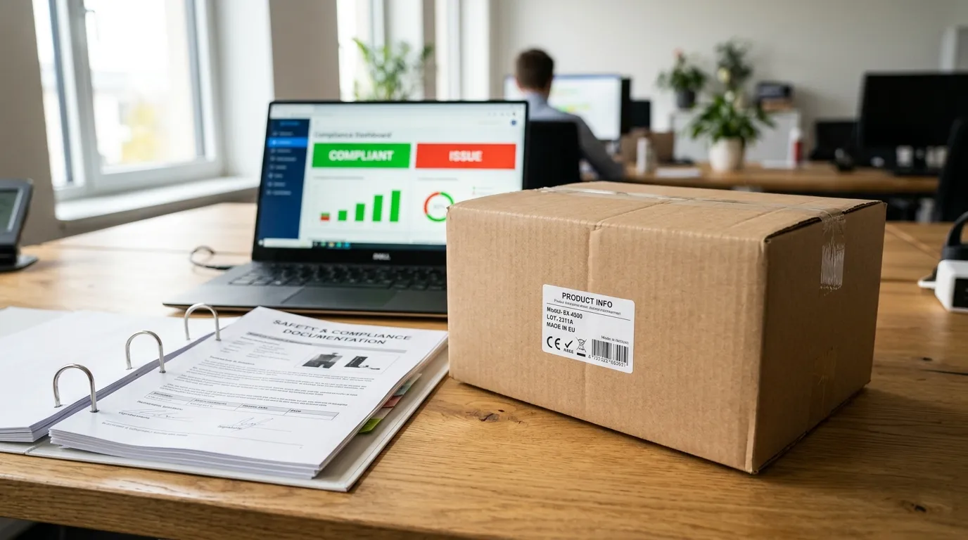 Amazon EU product listing with responsible person label and compliance documentation
