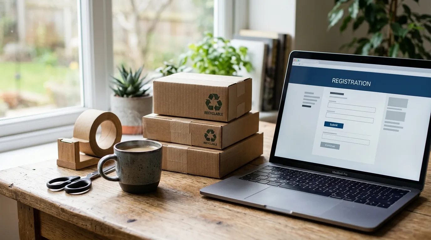 Laptop mit dem LUCID-Verpackungsregister-Portal — Schritt-für-Schritt-Registrierung